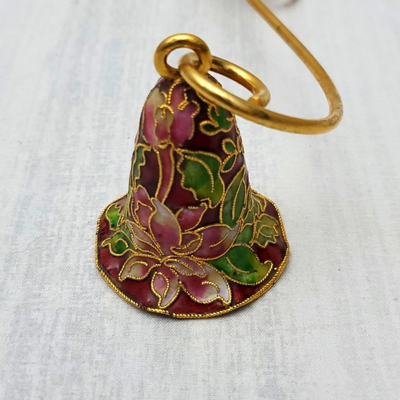 Vintage Cloisonné Enamel Scalloped Bell Shaped Candle Snuffer Christmas Ornament - Picture 2 of 8